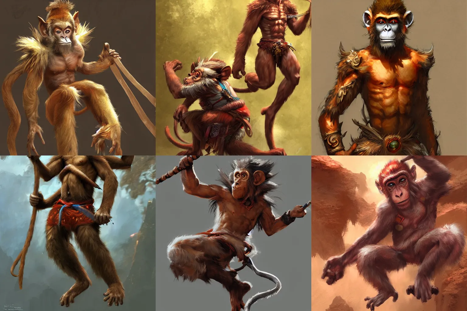 Prompt: humanoid monkey fantasy race wukong, monkey king, by craig mullins, featured on artstation