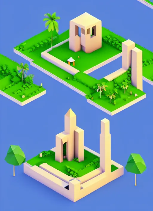 Prompt: a low poly isometric render of a kerala village in the style of monument valley, elegant, simple, solid shapes, by jakub gazmercik, makoto shinkai, max masnyy, jakub gazmercik, beeple, patrick faulwetter, heavenlydaemonic, and mc escher, octane render 8 k