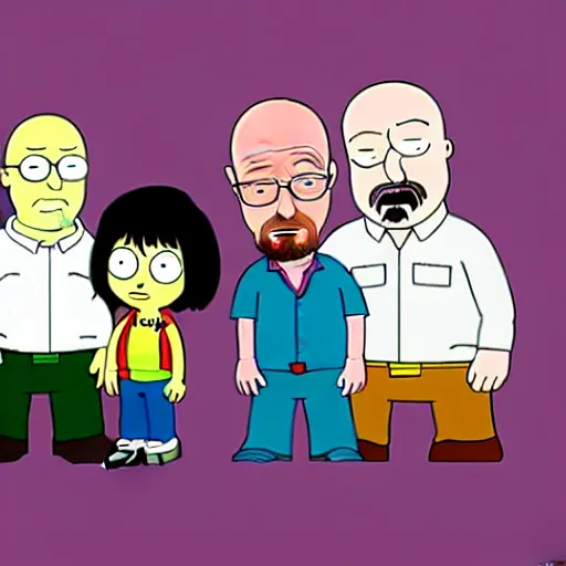 Prompt: Walter White and Jesse Pinkman in the style of Family Guy, cartoon