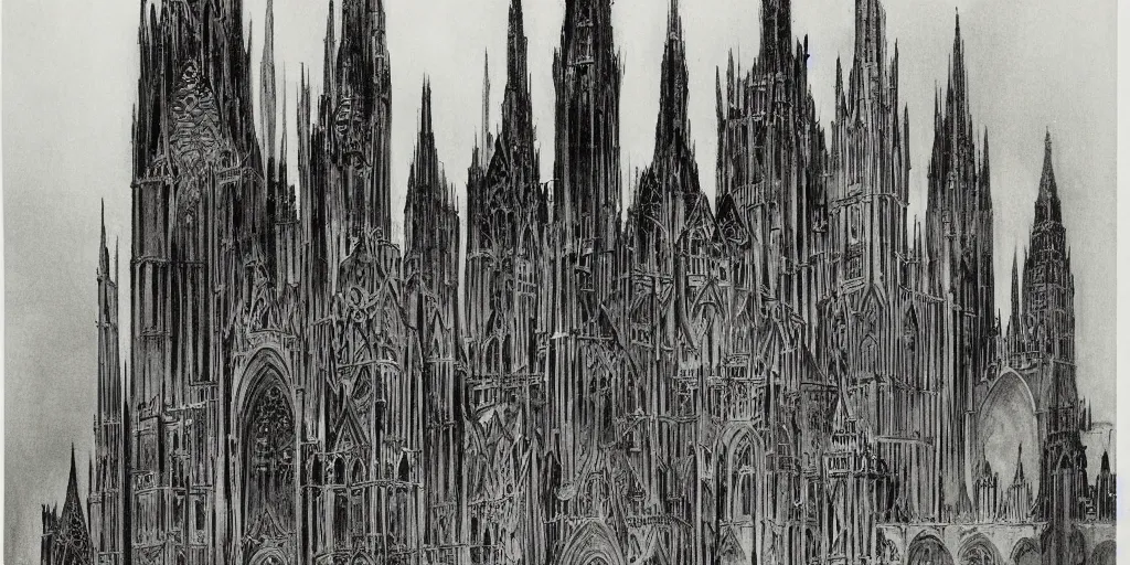 Prompt: gothic architecture by hugh ferriss
