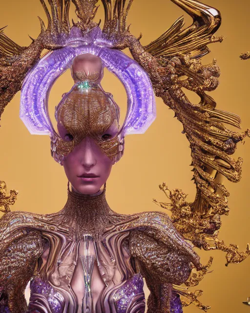 Image similar to a highly detailed metahuman 4 k close up render of an alien goddess bella hadid monument hydra in iris van herpen dress schiaparelli in diamonds crystals swarovski and jewelry iridescent in style of alphonse mucha gustav klimt trending on artstation made in unreal engine 4