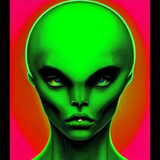 Image similar to medium portrait top light, by killian eng and joe fenton and h r giger and conrad roset, inspired by alien movie 1 9 7 9, lime green background, fine, sharp high detail,