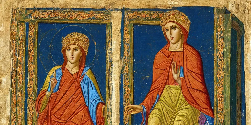 Image similar to byzantine art of a rabbit wearing a crown