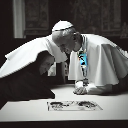 Image similar to photo of the Pope playing twister with a Nun, 50mm, beautiful photo