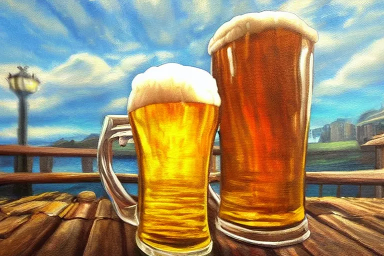 Image similar to beer, fantasy, painting, ultra realistic!!!, clear weather, golden hour, sharp focus