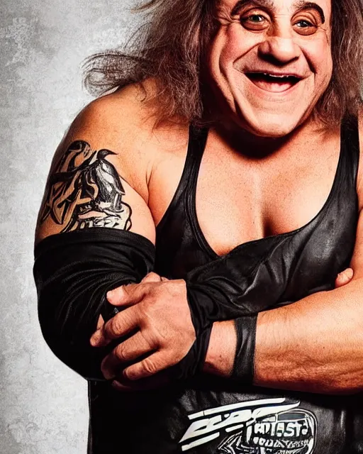 Image similar to portrait of danny devito as a wwe wrestler. photographic, photography