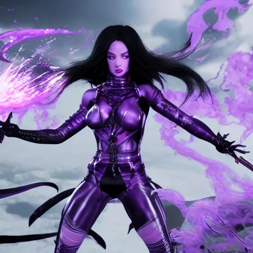 Prompt: ultra realistic, hyper realistic gorgeous goth psylocke fighting army of demons with a samurai sword, physical based render, cinematography, octane, photorealistic, gorgeous, symmetrical, unreal engine