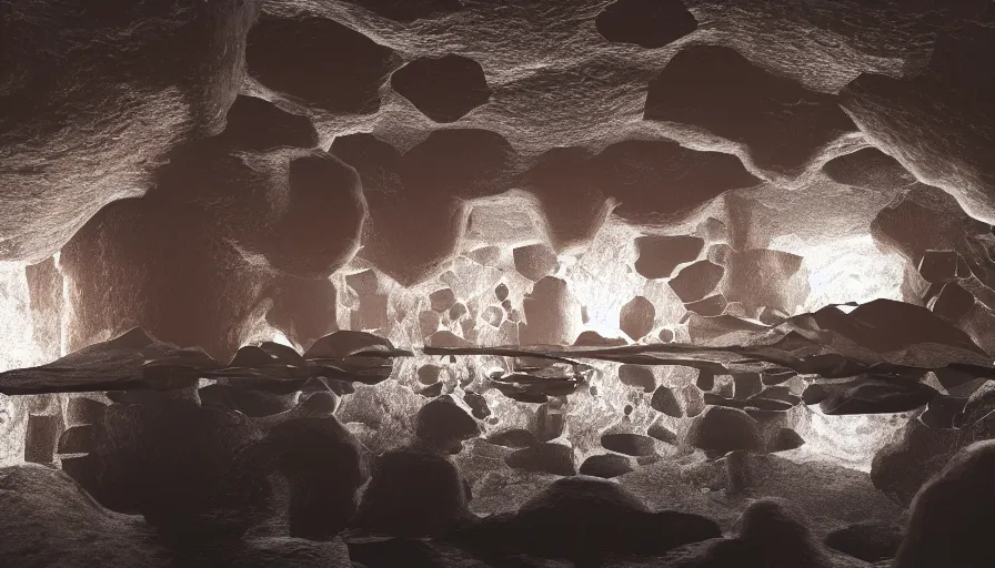 Image similar to chromatic reflections inside a cave made out of shiny mirrors, unknown light source, octane render, ray - tracing, 4 k, desktop wallpaper