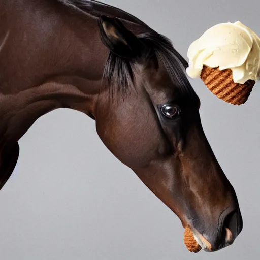 Prompt: epic professional studio photo, horse shaped ice cream cone