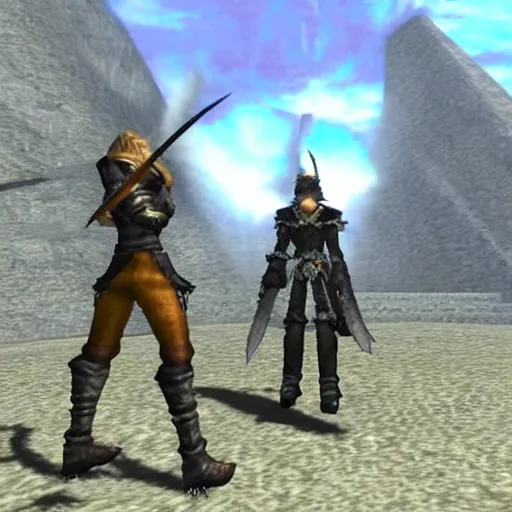 Prompt: Final Fantasy XI corsair aiming a death penalty at ultima