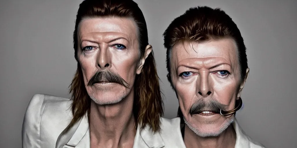Prompt: david bowie with long mustache and beard