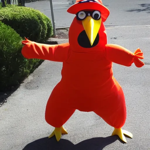 Image similar to chicken dressed as an inmate