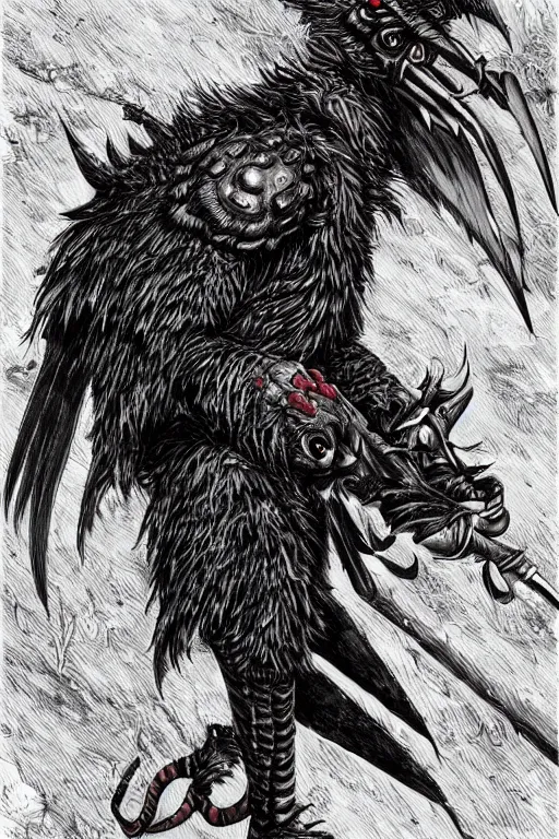 Image similar to crow devil, red eyes, highly detailed, digital art, sharp focus, trending on art station, kentaro miura manga art style