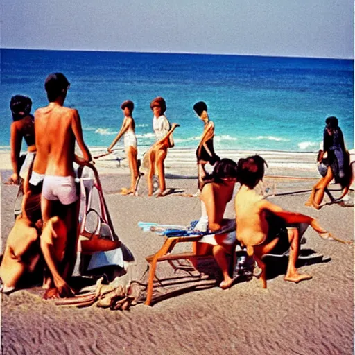 Image similar to Japan 1970's beach, color photo by Slim Aarons