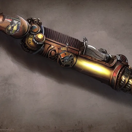 Image similar to a steampunk nerf gun, matte painting, concept art, trending on Artstation