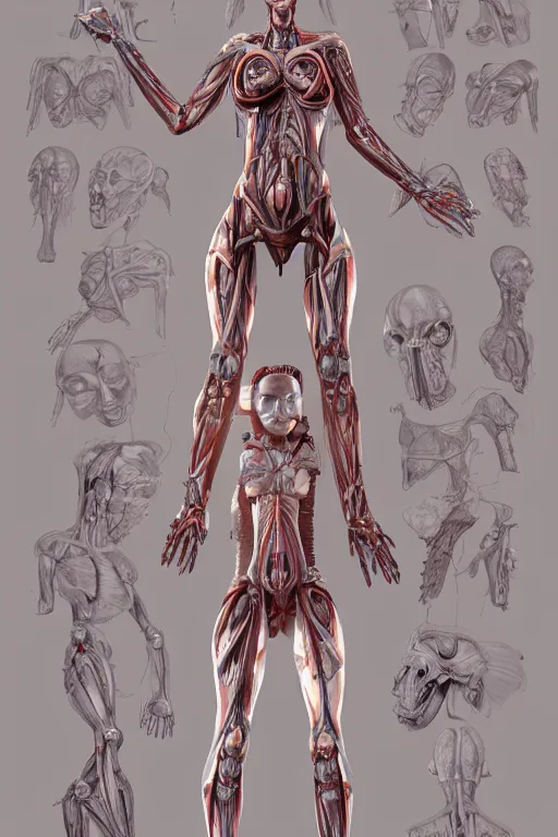 Image similar to symmetry!! full body female human anatomy concept, medical anatomy, cybernetic implants, tire rubber, mecha limbs, muscular system reference, anatomical art, digital art, in the style of amanda lilleston, luka mivsek, bryan christie, ranjit ghosh, artstation, pinterest, deviantart, photoshop, octane render, unreal engine