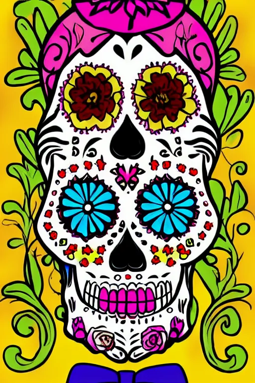 Image similar to illustration of a sugar skull day of the dead girl, art by vincent locke