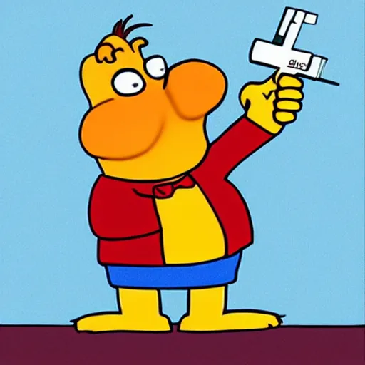 Image similar to Garfield holding a glock, gun,