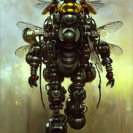 Prompt: highly detailed robot in the form of a bee, art by donato giancola, eugene delacroix, ruan jia, carl larsson, peter mohrbacher. trending on artstation, intricate details, energetic composition,, concept art, illustration, elegant art, global illuminaition