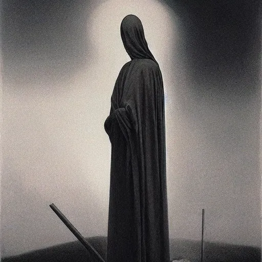 Image similar to priest by Zdzisław Beksiński, oil on canvas