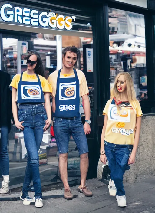 Image similar to greggs themed clothing, fashion