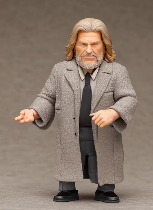 Prompt: jeff bridges, a nendoroid of jeff bridges figurine, bathrobe, the big lebowski, realistic face, detailed product photo