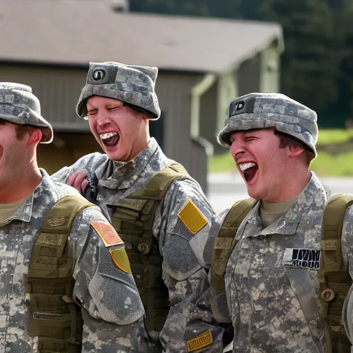 Image similar to a group of fox animals dressed in modern american military soldier uniforms, laughing at a computer, 8 5 mm f / 1. 4