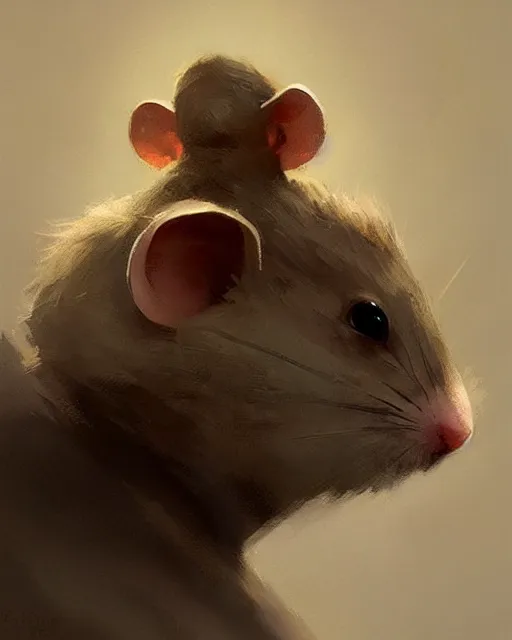 Image similar to a small mouse looking upwards, viewed from behind, digital portrait by greg rutkowski, fantasy art, concept art, by disney concept artists, cinematic lighting, evening light, trending on artstation, cgsociety