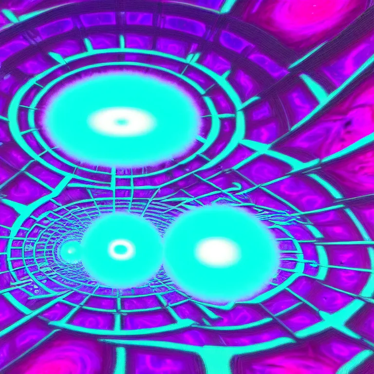 Image similar to 3 d sci - fi cgartist rendering of the vast pulsating interdimensional fractal space portal at the psychedelic vaporwave event horizon directed by col price, trending on artstation