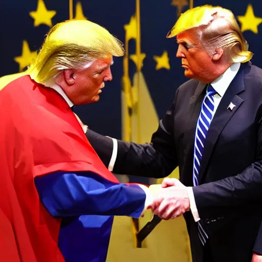 Image similar to piccolo shaking hands with donald trump