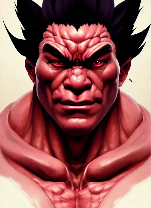 Prompt: Portrait of Akuma from Street Fighter, muscular, robes! intricate, elegant, highly detailed, digital painting, artstation, concept art, smooth, sharp focus, illustration, art by artgerm and greg rutkowski and alphonse mucha