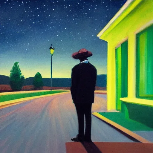 lonely man walking painting