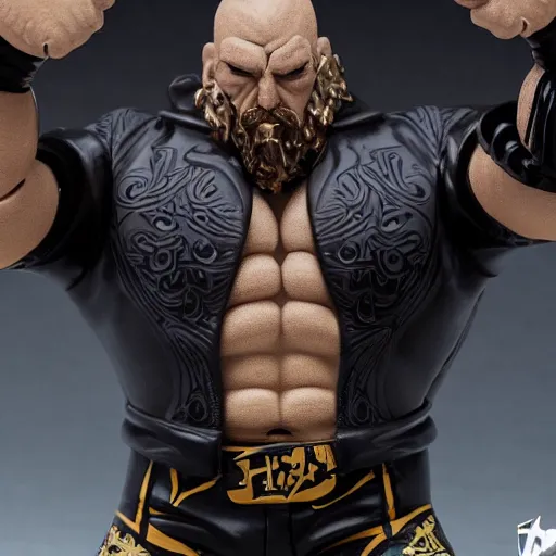Image similar to Full body shot of a highly detailed flexible Triple H vinyl figurine as a villain, white background, 3d, high quality, depth of field, high contrast, 8k, concept art, smooth, sharp focus, highly detailed, wrestling, WWE
