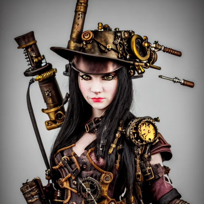 Image similar to photograph of a beautiful steampunk warrior. extremely detailed. dslr. 5 0 mm.