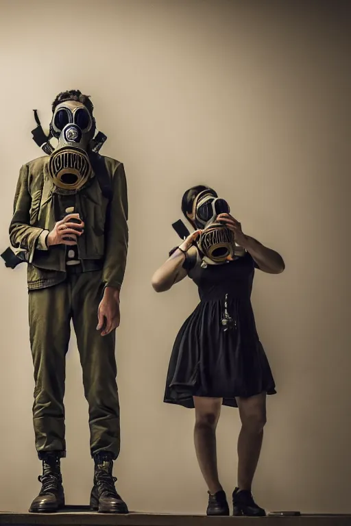 Prompt: people with gas mask stand on covvin, photorealistic, smooth, 4 k, aesthetic lighting, baroque object, hyperdetailed, professional photography, pullitzer winning, photo by : canon eos 5 d mark iv, by karah mew and adnan abidi