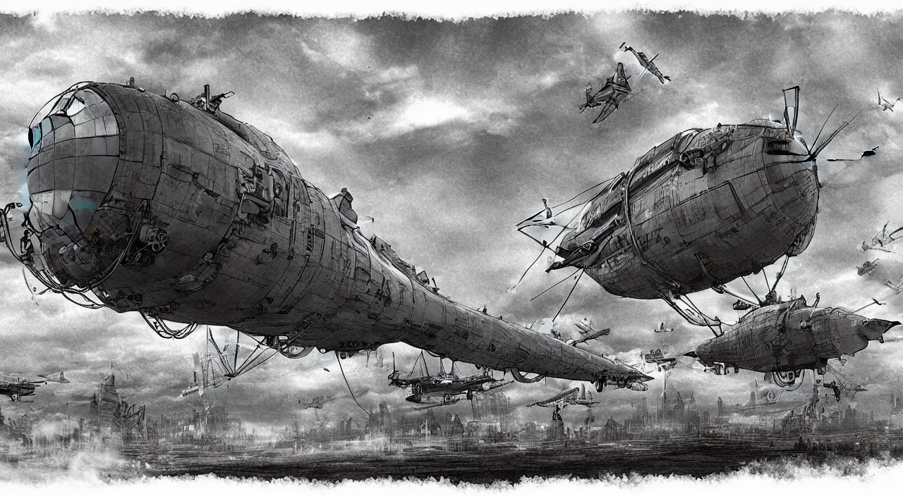 Image similar to AIRSHIP, dieselpunk by Tomino-sama