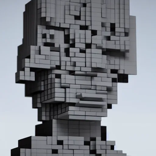 Prompt: a 3/4 view of an android's head made of pixel blocks blown into the wind, realistic, 3d render-n 6