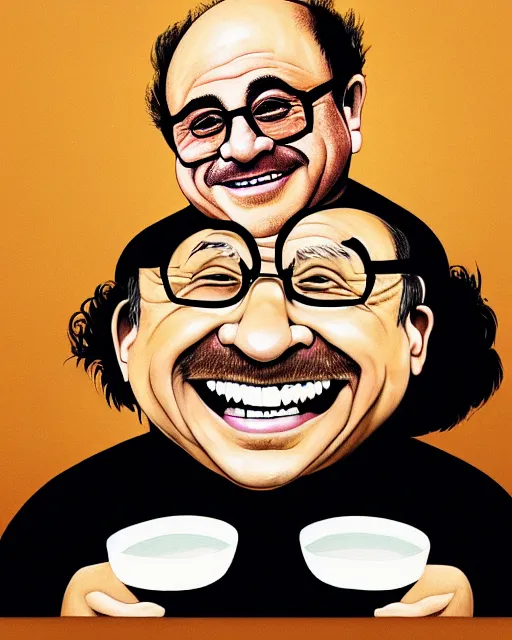 Image similar to painting portrait of danny devito as a rumham, cartoon, warm lighting, danny devito has a rumham body, danny devito's face on a rumham. movie poster, illustration by bartek fedyczak, erak note, tooth wu, neil richards, kan liu, siwoo kim, jisu choe, trending on art station