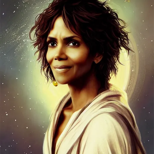 Prompt: halle berry as a jedi by ruan jia