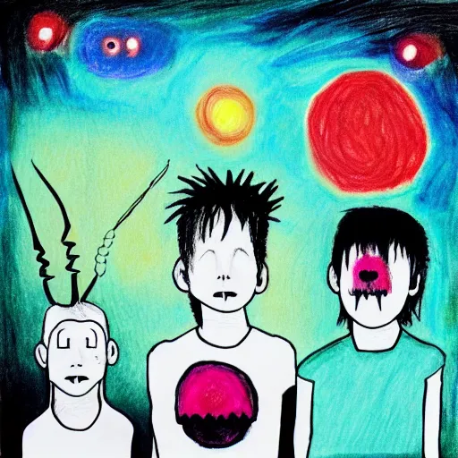 Image similar to nine ich nails album cover, drawn by kids,