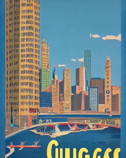 Prompt: a 1950s travel poster for Chicago