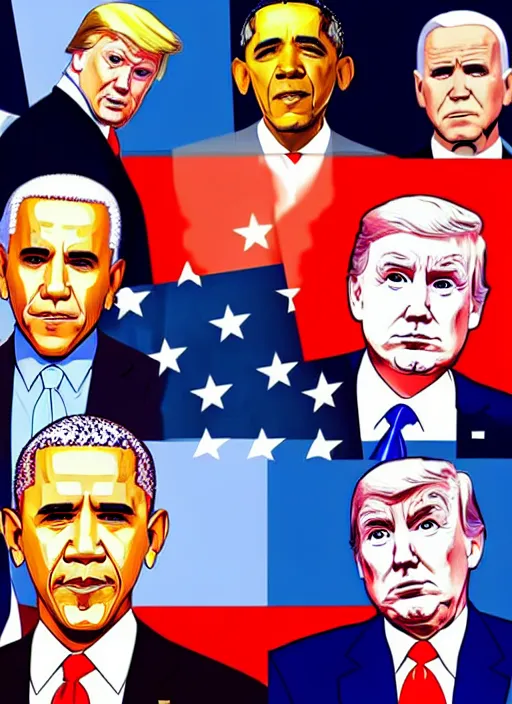 Image similar to GTA Cover Art, Obama, Biden, Trump, Pelosi, Schumer, Pence