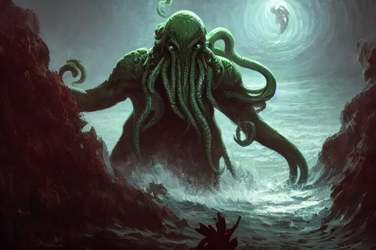 Image similar to cthulhu rising from the sea, digital art, magic the gathering, mtg, by greg rutkowski, trending on artstation