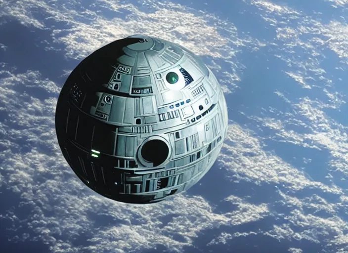 Image similar to film still of the death star hovering above earth in the new star wars movie, 4 k