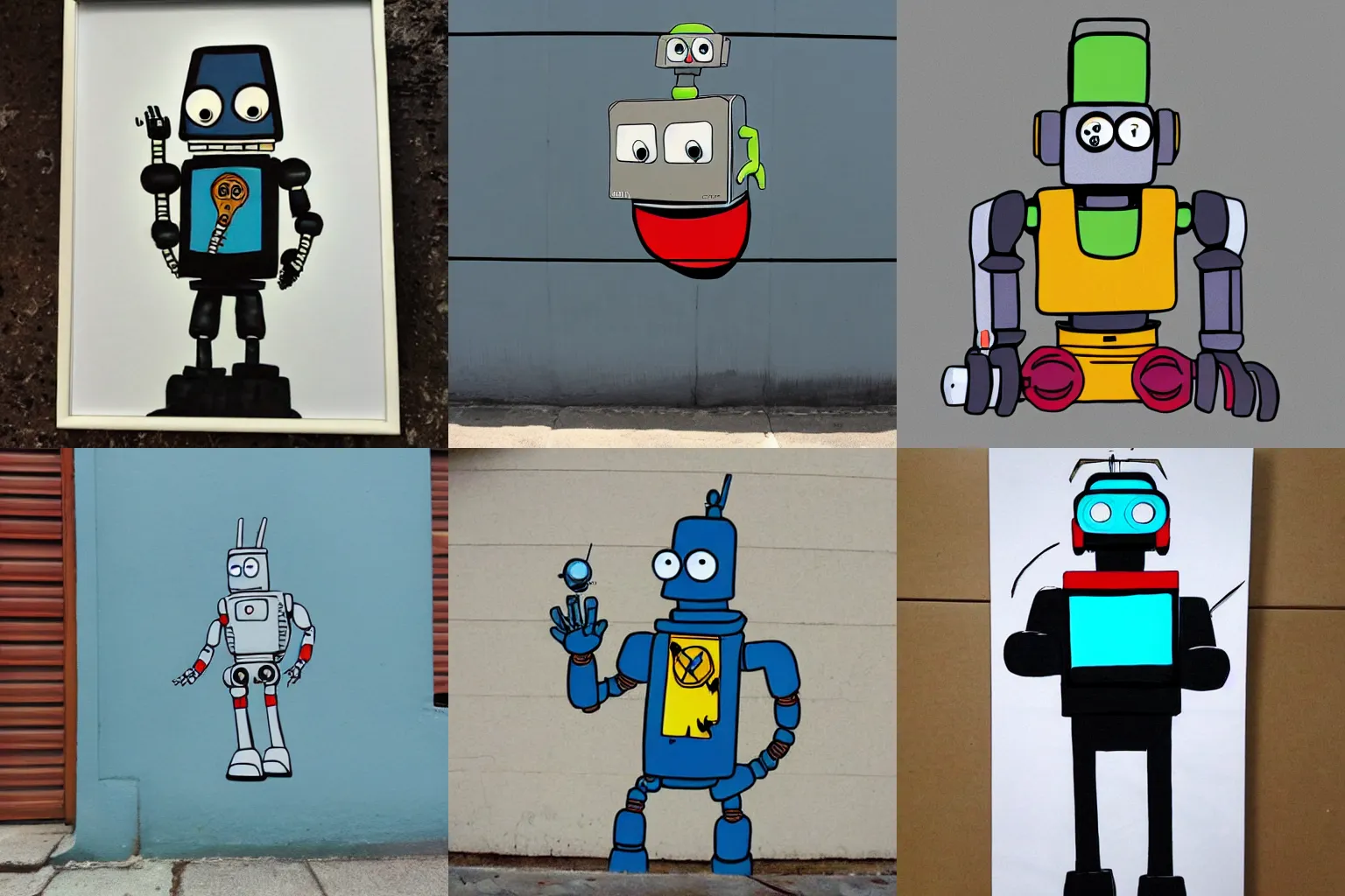 Prompt: bender the robot from futurama in the style of banksy
