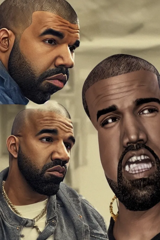 Prompt: drake and kanye west as characters in the sopranos, hyper realistic, highly detailed, 4 k,