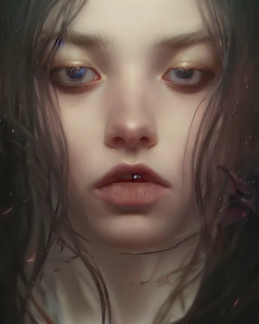 Image similar to highly detailed vfx portrait of a beautiful vampire girl, wonderful eyes, three - dimensional rendering, unreal engine, alexey gurylev, greg rutkowski, loish, rads, beeple, makoto shinkai and lois van baerle, rossdraws, tom bagshaw, alphonse mucha, global lighting, detailed and complex environment