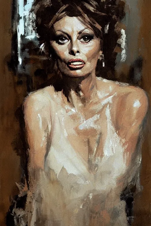 Prompt: A painting of Sophia Loren, by Jeremy Mann