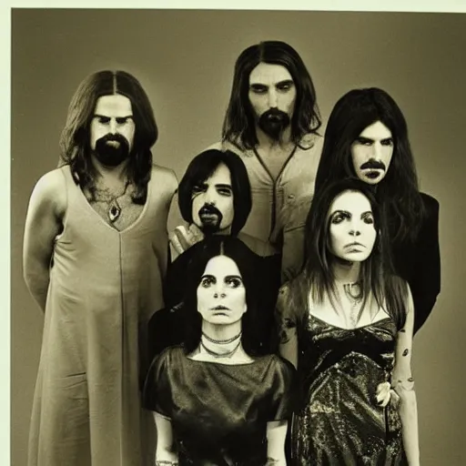 Image similar to black sabbath but all members are women, 1 9 7 0, band promo photo, genderswapped