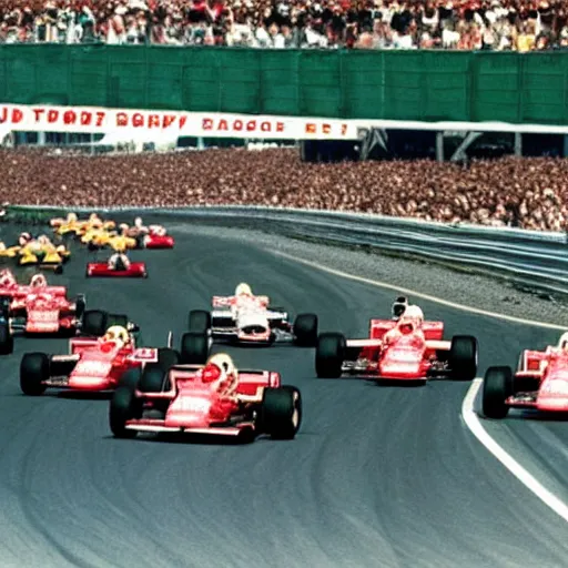 Image similar to Michael Schumacher leading the race, 1980 style photography